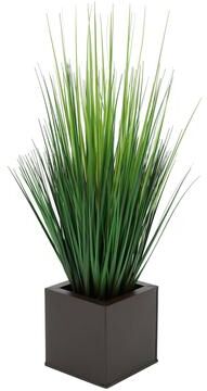 House of Silk Flowers Faux PVC Grass in Square Zinc Planter