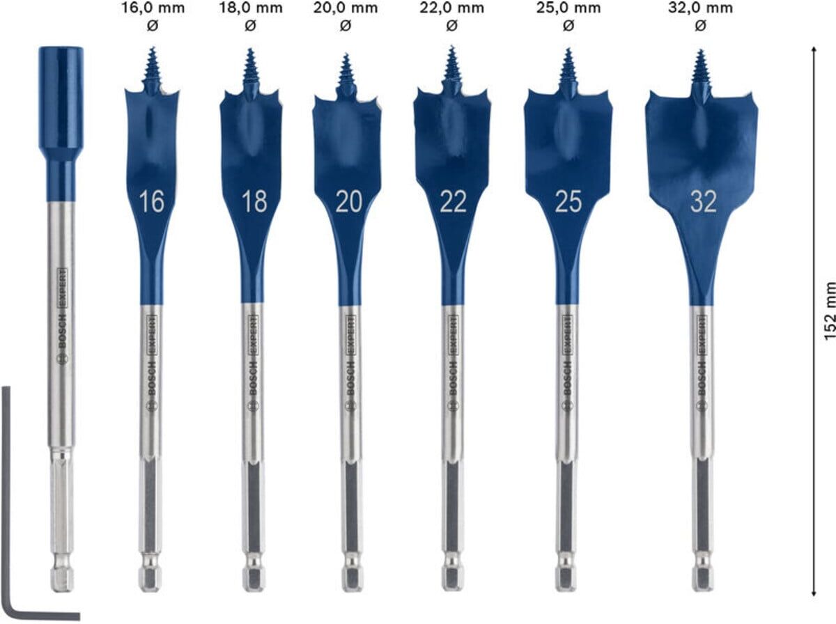 Bosch EXPERT Self Cut Speed Flachfräsbohrer-Set, 16-32mm + Verlängerung 152 mm, 7?tlg. (2608902110)