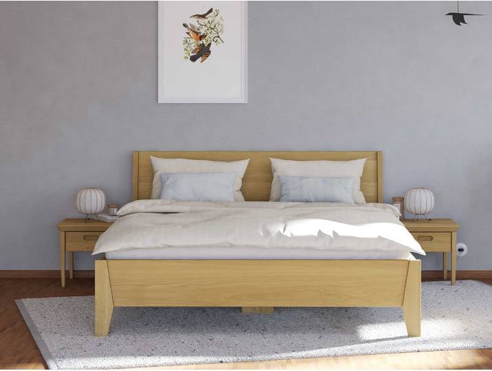 Eichenbett Hell „Benjamin“ 200 x 200 cm Massivholz Eiche Hell