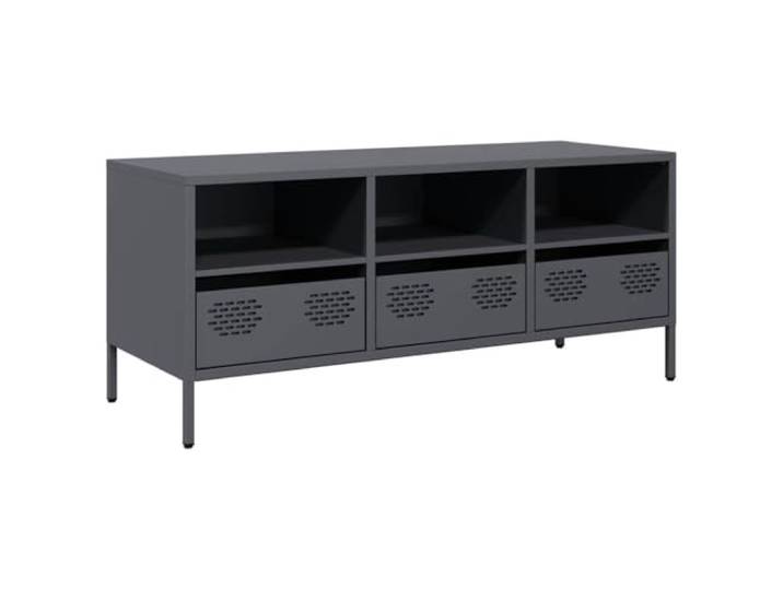 KGFHERENB TV-Schrank Metall Lowboard Anthrazit 101,5x39x43,5 cm Industriedesign fürs Wohnzimmer mit geräumigen Fächern, Schubladen und anpassbaren Stellfüßen für unebene Böden.