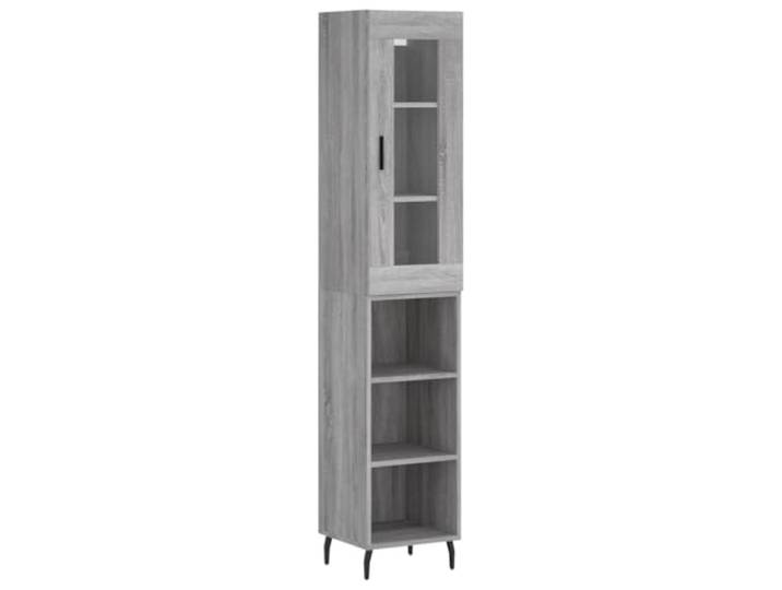 GFMGUEMV Highboard Grau Sonoma 34,5x34x180 cm Holzwerkstoff mit Eisenbeinen Mit Wandhalterung sicherbar, Eisenbeine, Holzwerkstoff grau, Steckregal, Wohnzimmer