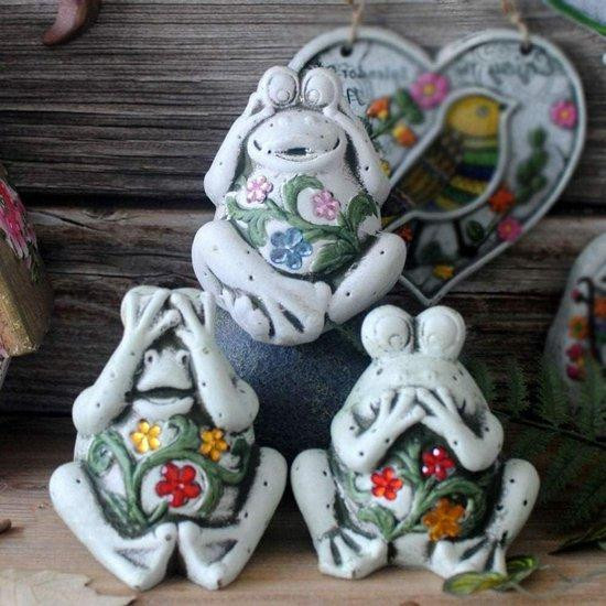 Set van 3 handgeschilderde keramische kikkers voor tuin decoratie - Multicolor