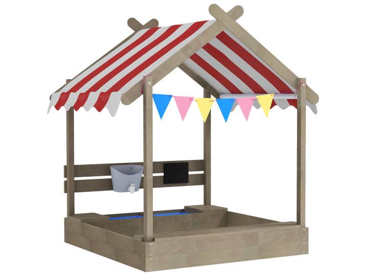 Outsunny Sandkasten mit Dach, Sandkiste aus Holz mit Sitzplatz, Spielhaus für 3-7 Jahre, Grau, 116x146x124 cm, Freizeit & Co, Gartenspielzeug, Sandkästen