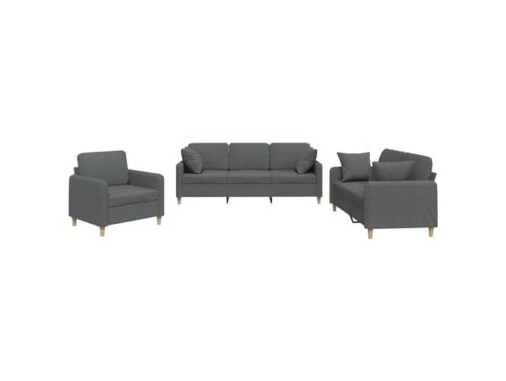 Coespram 3-tlg. Sofagarnitur mit Kissen, Dunkelgrau Stoff Sofa Set Formstabile Polstermoebel Gruppe fuers Wohnzimmer mit atmungsaktivem Bezug, robustem Metallgestell und bequemen Zierkissen.