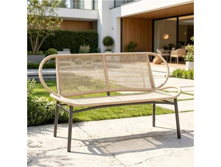 Banquette Jardin 2 Places Résine Tressée Style Contemporain FloraGrace Pour Jardin Patins De Protection 138x62x83cm