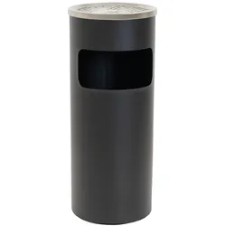 Abfalleimer mit Aschenbecher 30 L Schwarz Metall pulverbeschichtet Mülleimer Aschenbecher 2 in 1