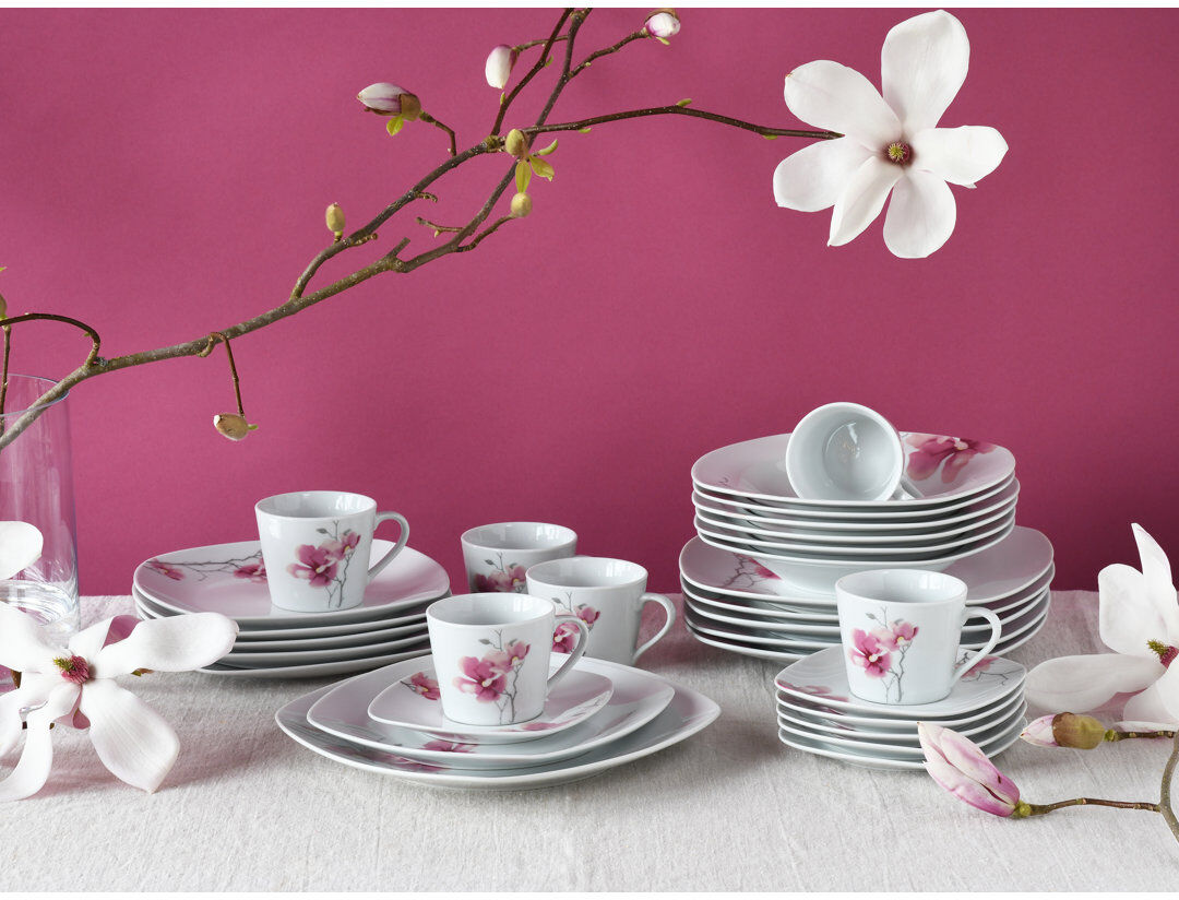 Creatable Amelie Aiko 30 Piece Bone China Dinnerware Set, Service for 6 Pink;White 30