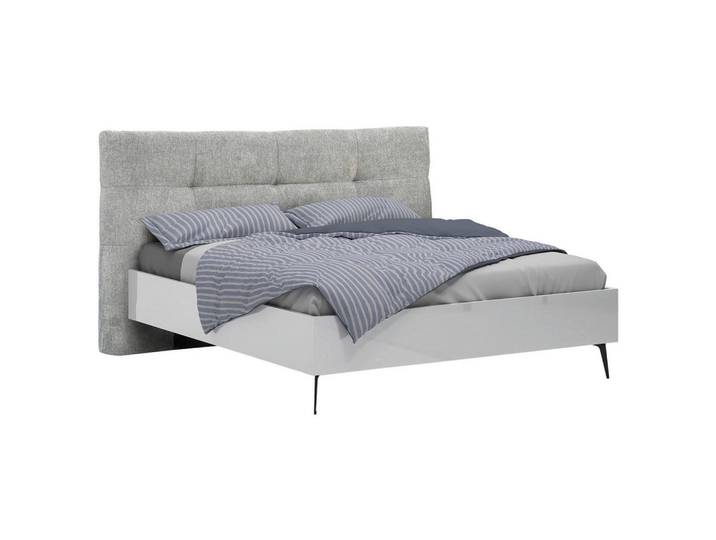 Novel Bett, Grau, Weiß, Metall, 180x200 cm, gepolstertes Kopfteil, für Lattenrost geeignet, Schlafzimmer, Betten, Doppelbetten