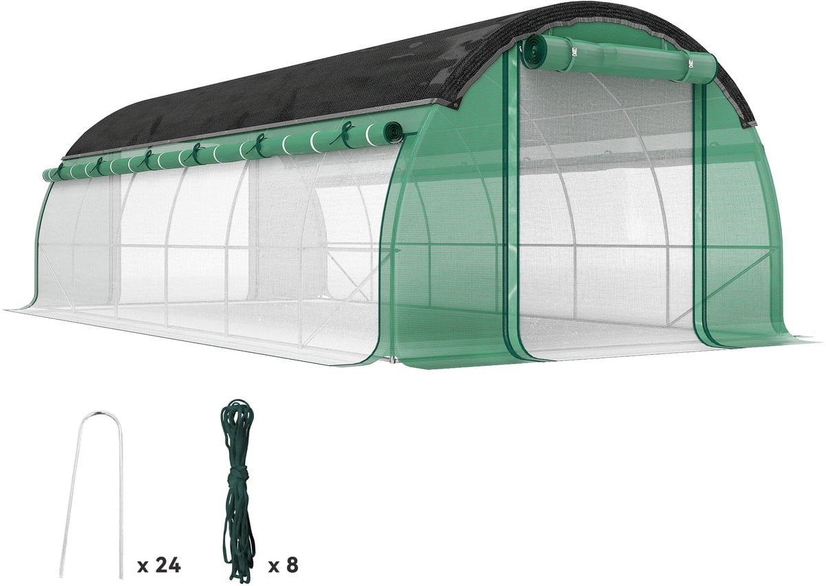 Outsunny Kas 6x3x2m met 12 ramen en roldeuren, Groen