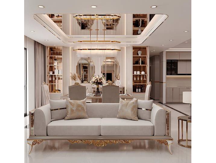JVmoebel Sofa Stilvolles 3-Sitzer Sofa in Beige mit goldenen Akzenten und Komfort, 1 Teile