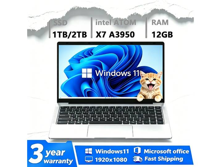 Nouvel Ordinateur Portable 2026 Windows 11 Intel Atom X7 A3950 PC Portable Gamer 12 Go RAM 512 Go 1 To SSD 1920*1080 Ordinateur de Bureau