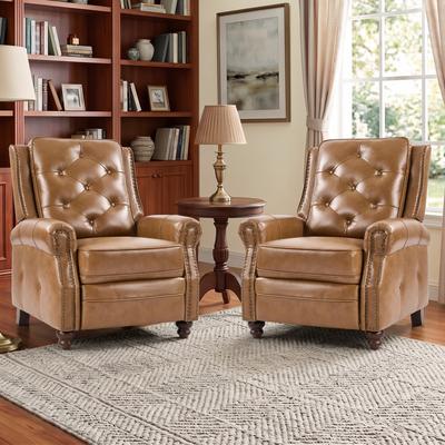 EBELLO Genuine Leather Recliner Chair Tufted Wingback Reclining Armchair with Nailhead Trim Manual Recliner for Living Room Bedroom
