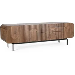 TV Board Orissa aus Mangoholz, modernes Design, Braun Natur, 172 cm Breite, Metallgestell