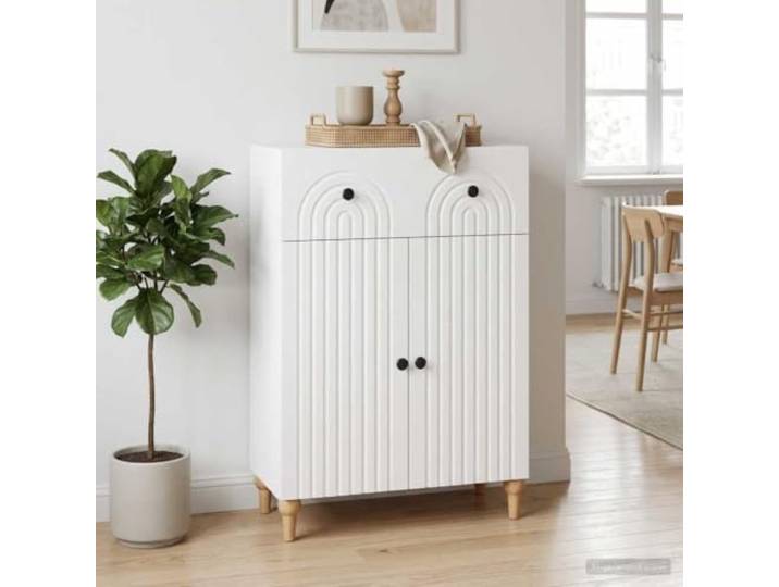 RJPLMFV Anrichte, weiß, 66 x 34,5 x 90 cm, aus Holz Stabile Regale, Türen 90°, Aufbewahrung für Küche und Esszimmer, einfache Reinigung