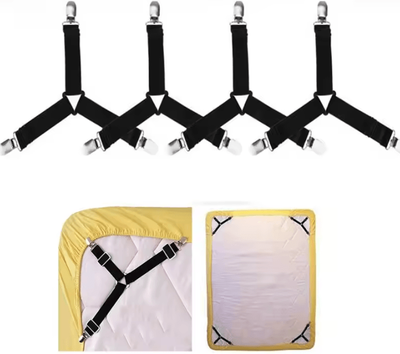 Uplift Curations 4 Piece Bed Sheet Fasteners & Mattress Cover Clips Adjustable Elastic Straps For Bed Sheet Organizer & Bedding Grip black