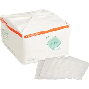 Nobamed Mullkompressen 863220, aus Baumwolle, unsteril, fusselfrei, mit Falzkanten, 8-lagig, 20 x 20 cm, 100 Stück