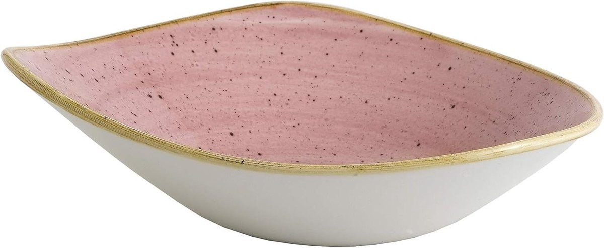 Handbeschilderde keramische driehoekige saladekom serveerschaal - Petal Pink - 60 cl