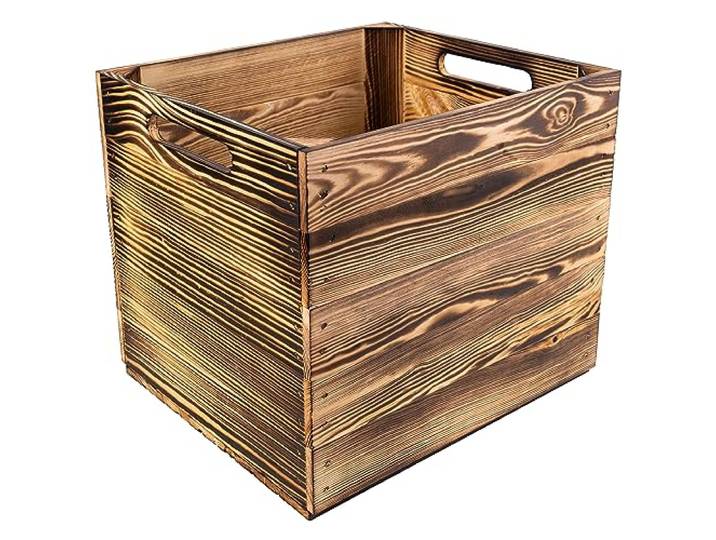 Creative Deco Caisse en Bois Flammé Compatible Étagères KALLAX et EXPIDIT 33 x 37 x 33 cm Cube de Rangement Bois Boite Rangement Vintage Kallax Rangement Caisse Rangement Bois Boîte