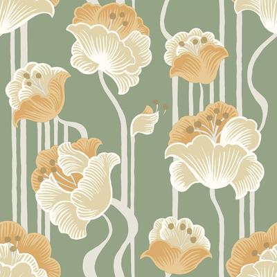 York Wallcoverings Shirley Green Deco Floral Peel and Stick Wallpaper