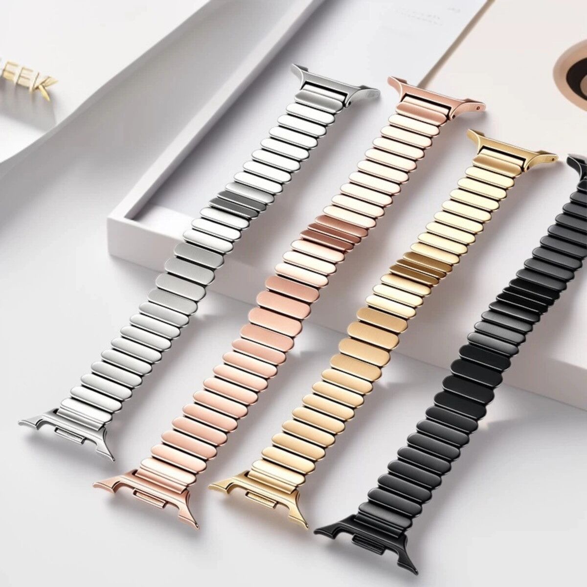 INF Edelstahl-Armband kompatibel mit Samsung Watch8 — Ovales Einzellink-Design mit Butterfly-Verschluss, 14mm Interface, 18.2cm Silber