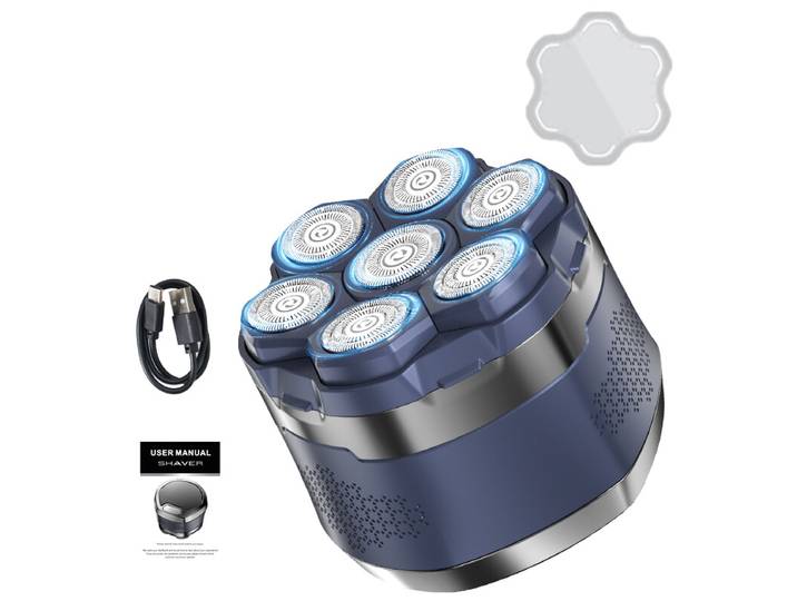 Komingdon [Tondeuse électrique pour crâne chauve] Sans fil Tondeuse électrique pour crâne chauve pour homme avec écran LED - 6 lames flottantes, Rechargeable, Parfaite pour cheveux courts et voyage Bleu