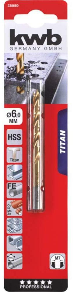 KWB 238660 HSS-metaalboor 6 mm met cilindrische schacht M2 DIN 338
