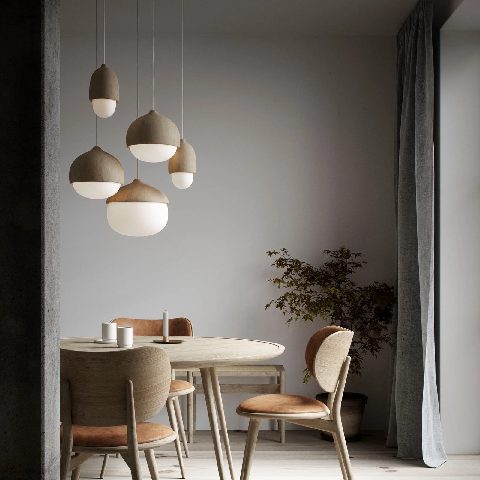 Mater Terho M Hanglamp - Natural/White Opal - Houten Designerlamp voor de Woonkamer