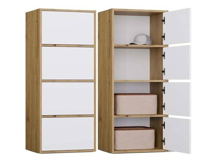 BDW Moderne Kommode ALMA mit 4 Türen, 50 x 119 x 40 cm, Kinderzimmer, Wohnzimmer, Flur, Tip-ON-System - Artisan Eiche/Weiß