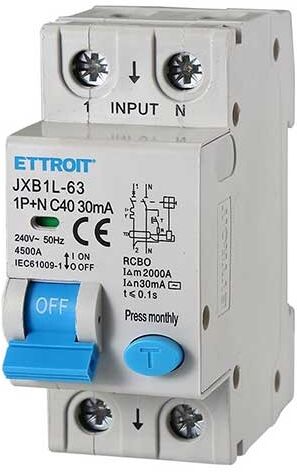 Ettroit Interruttore Magnetotermico Differenziale 1p+n 40a 4.5ka 30ma 220v 2 Moduli Din  Jxb1l-63-1p+n-40a