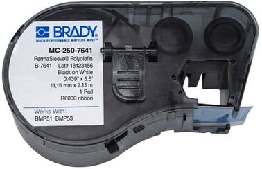 Brady MC-250-7641 cinta termorretráctil negro sobre blanco 11,15 mm x 2,13 m