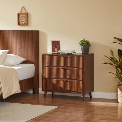 Ostweer Fluted 3 Drawer Dresser Chest of Drawers, File Cabinet Hallway Cabinet Entryway Cabinet Accent Cabinet