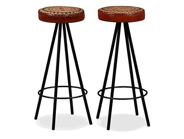 GHVBNMF Barhocker 2er Set Echtleder & Canvas Industrie Design 30x76cm Stabile Bistrohocker mit weichem Sitzbezug und robustem Stahlgestell für Bar, Küche oder Esszimmer. Einfache Montage.
