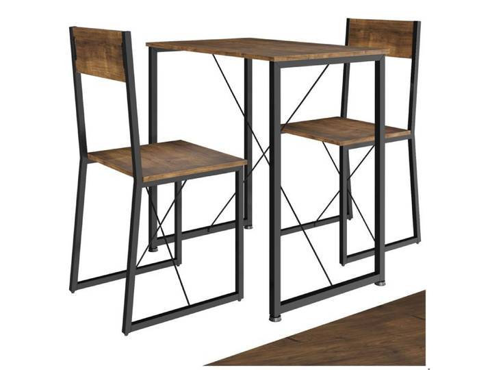 Ensemble table et chaises - TECTAKE - Ensemble de dîner MARGATE style industriel 2 chaises et 1 table bois et acier - Bois foncé