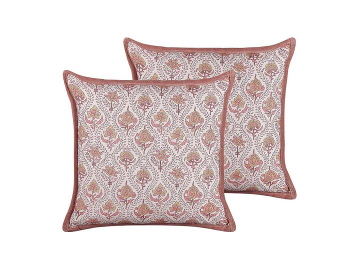 Beliani Dekokissen 2er-Set Hellrot 45/45 cm Picea, 45x45 cm, Heimtextilien, Wohntextilien, Kissen, Zierkissen