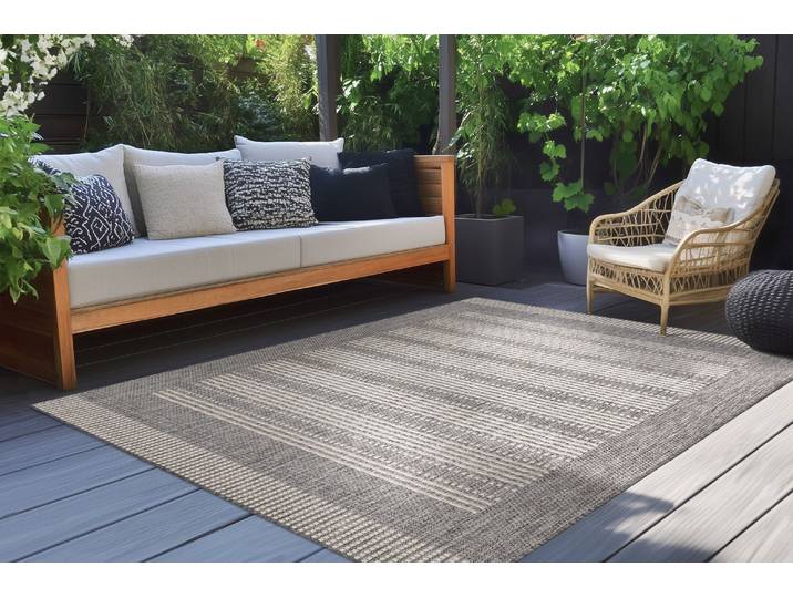 Teppich KAYOOM Nibru 125 , grau (silber), B:120cm H:5mm L:170cm, Polypropylen, Teppiche, Teppich, Flachgewebe, In- und Outdoor geeignet, schnell trocknend