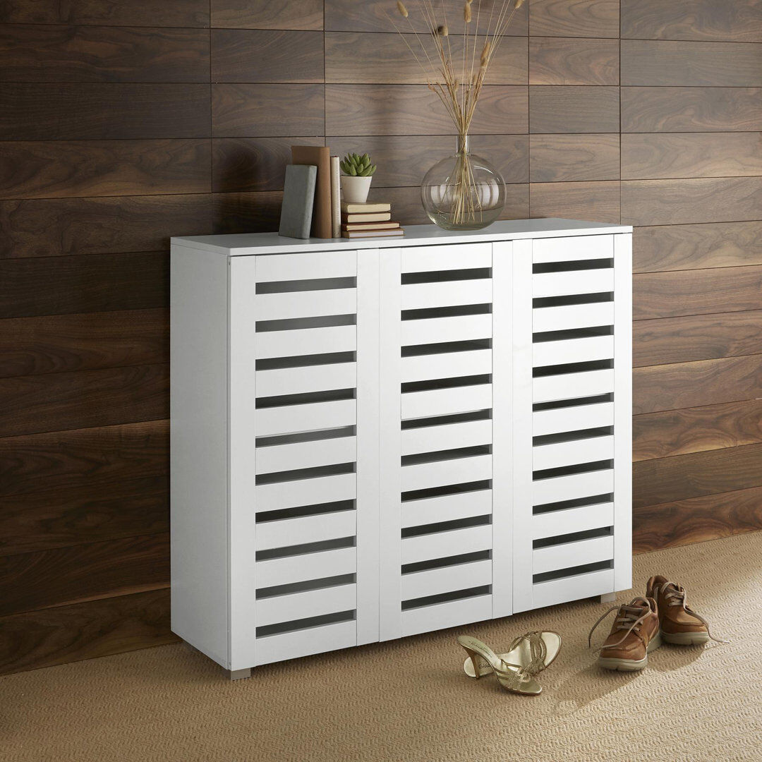 17 Stories Oslo Large 3 Door 15 Pair Hallway Shoe Storage Cabinet White 15