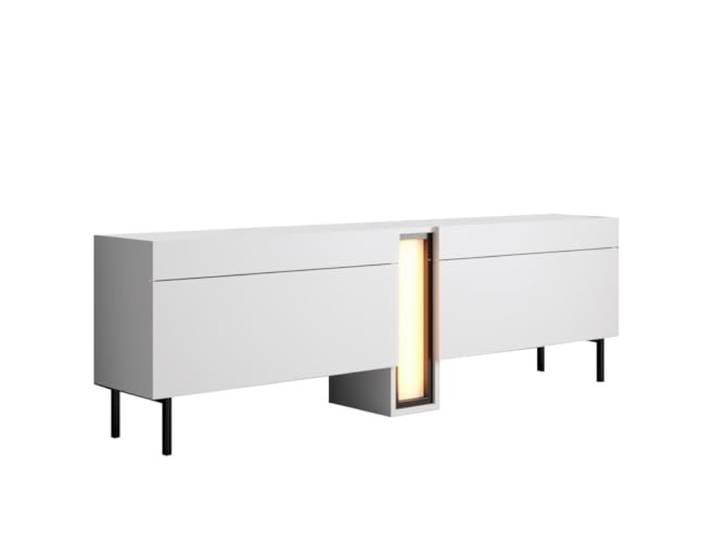 Hanah Home Modern White TV Stand with LED Lighting, 180 cm 100% Melamine Coated Particle Board, Metal Legs Stylish & Functional Design, Disassembled