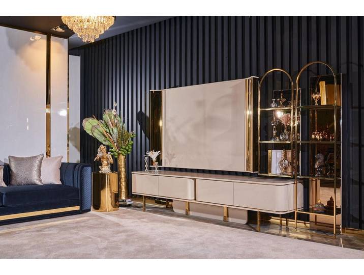 Xlmoebel TV-Wand Beiger Luxus-TV-Schrank aus Holz für elegantes Wohnen, (Wohnwand), Hergestellt in Europa
