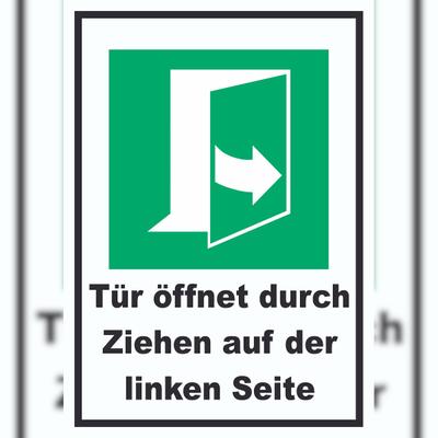 HB-Druck Tür öffnet durch Ziehen auf der linken Seite A4 Rückseite selbstklebend Schild