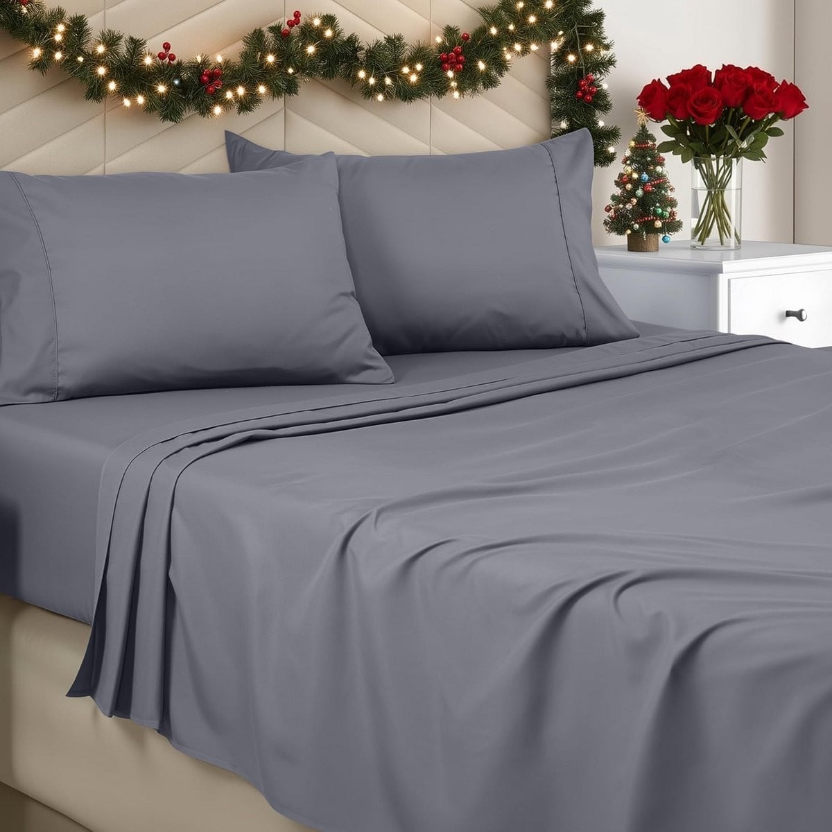 Luxe Geborsteld Microvezel Lakenset voor Queensize Bed - Grijs