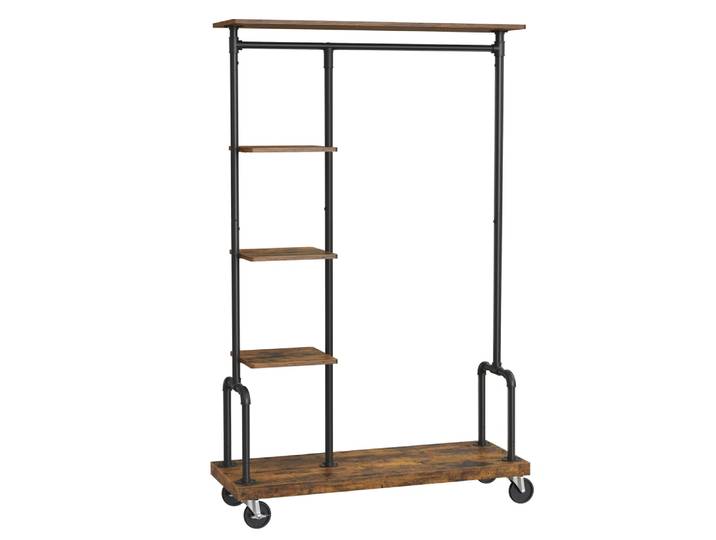 Portant mobile 5 niveaux effet bois marron rustique et noir
