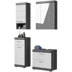 BADMÖBEL-SET weiß Hochglanz, grau 4-teilig 112 cm, Komplettset mit 14 Fächern