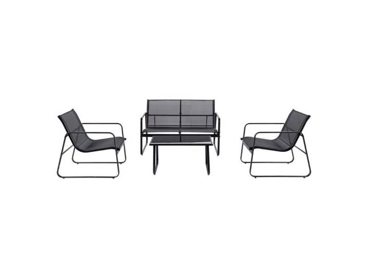 SINTRA - Salon de jardin avec canapé fauteuils et table basse rectangulaire noir en acier