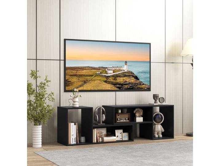 GIANTEX Meuble TV Modulaire en 2 Pcs Combiné Libre 4 Compartiments Ouverts pour TV à 60  Style Moderne pour salon chambre