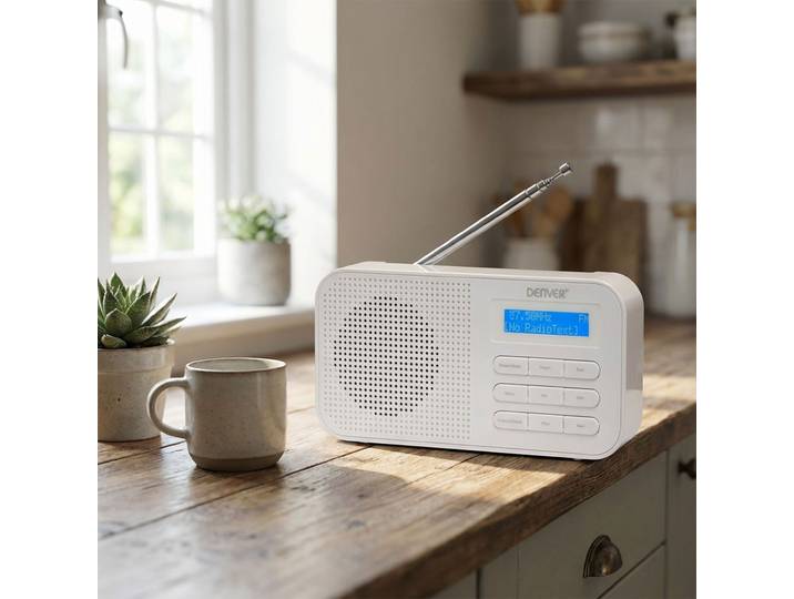 DAB+/FM Digitalradio, Batterie/Netzbetrieb, Wecker, 17,8 x 9 x 5,5 cm, weiss
