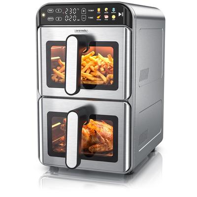 Arendo Heißluftfritteuse XXL Doppelkammer mit 2 Kammern übereinander, Airfryer 11L, Dual Zone, 2200 W, Umluft Backofen mit Zubehör, Edelstahl
