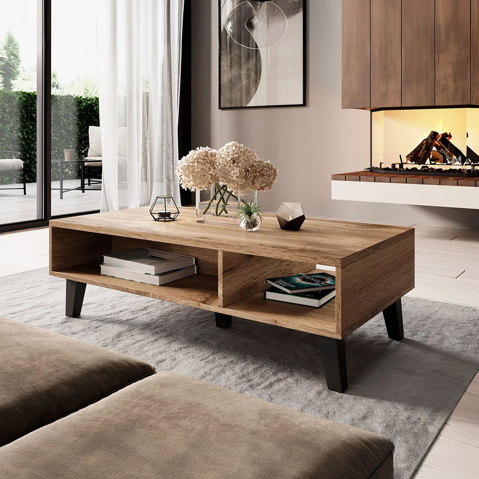 garneroarredamenti Tavolino da salotto 110x60cm moderno rovere antracite Salisburgo