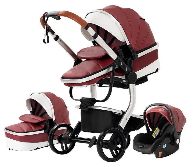 Kinderwagen 3-in-1 - Rot - Faltbarer, leichter Kinderwagen mit Babyschale