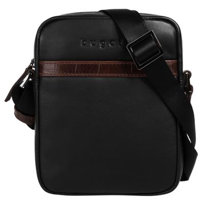 Umhängetasche BUGATTI "BUGATTI Herren, Damen CORSO DELUXE echt Leder", Damen, Gr. B/H/T: 16cm x 19cm x 4cm onesize, schwarz, Leder, leicht glänzend, unifarben, Taschen Umhängetasche, echt Leder