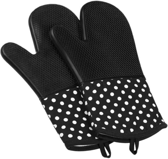 INF 300℃ Lange Mikrowellen-Ofenhandschuhe Hitzebeständige Anti-Rutsch Silikon-Handschuhe (1 Paar) Schwarz